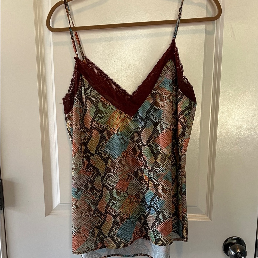 DAVI & DANI Burgundy/brown Lace trim Snake Print Cami